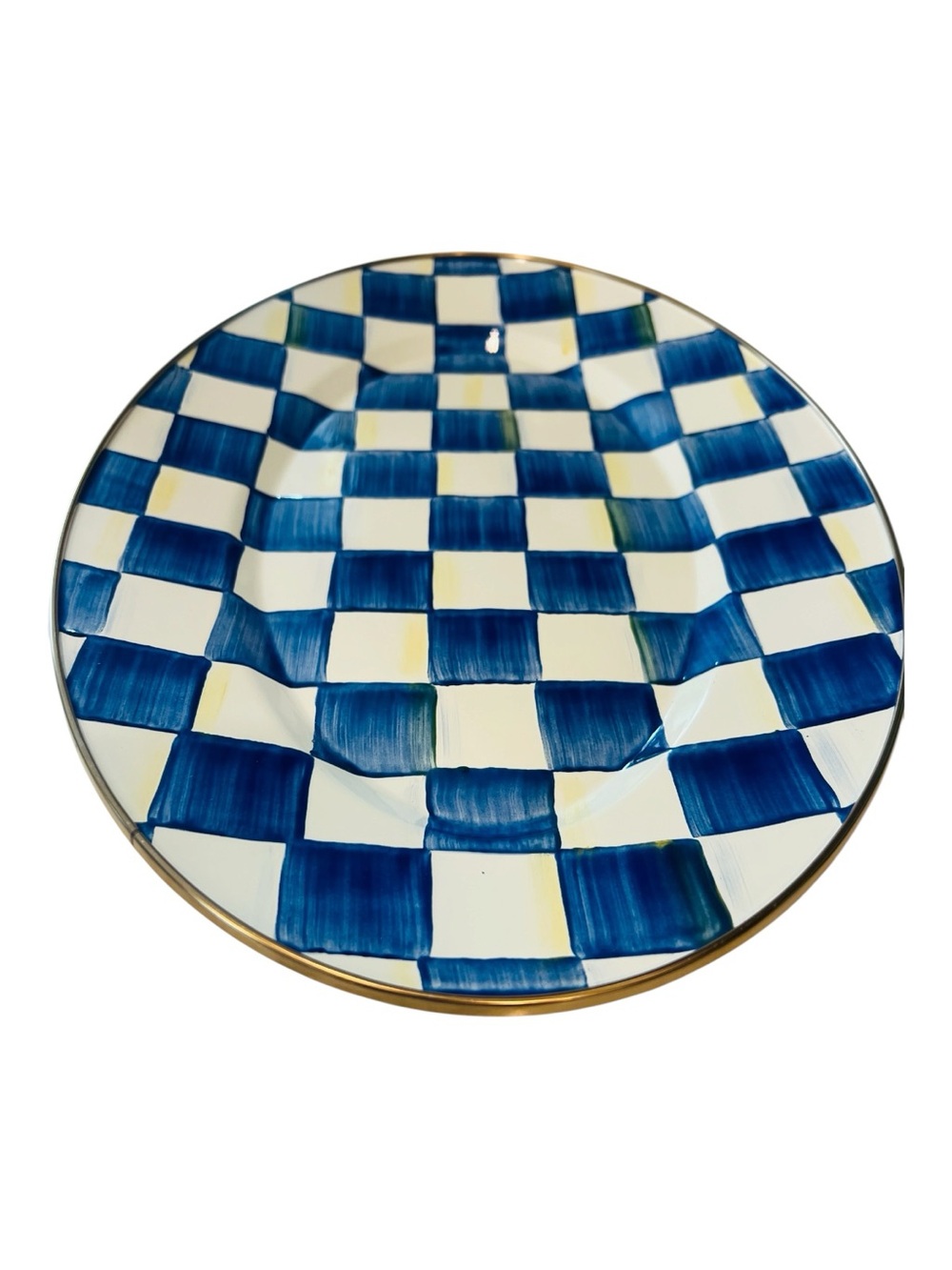 MacKenzie-Childs Royal Check Oval Serving Platter 16” Blue White Enamel - Picture 3 of 4